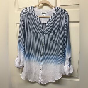 Christopher & Banks Gauzy light blue & white ombre stripe top 
 EUC size XL